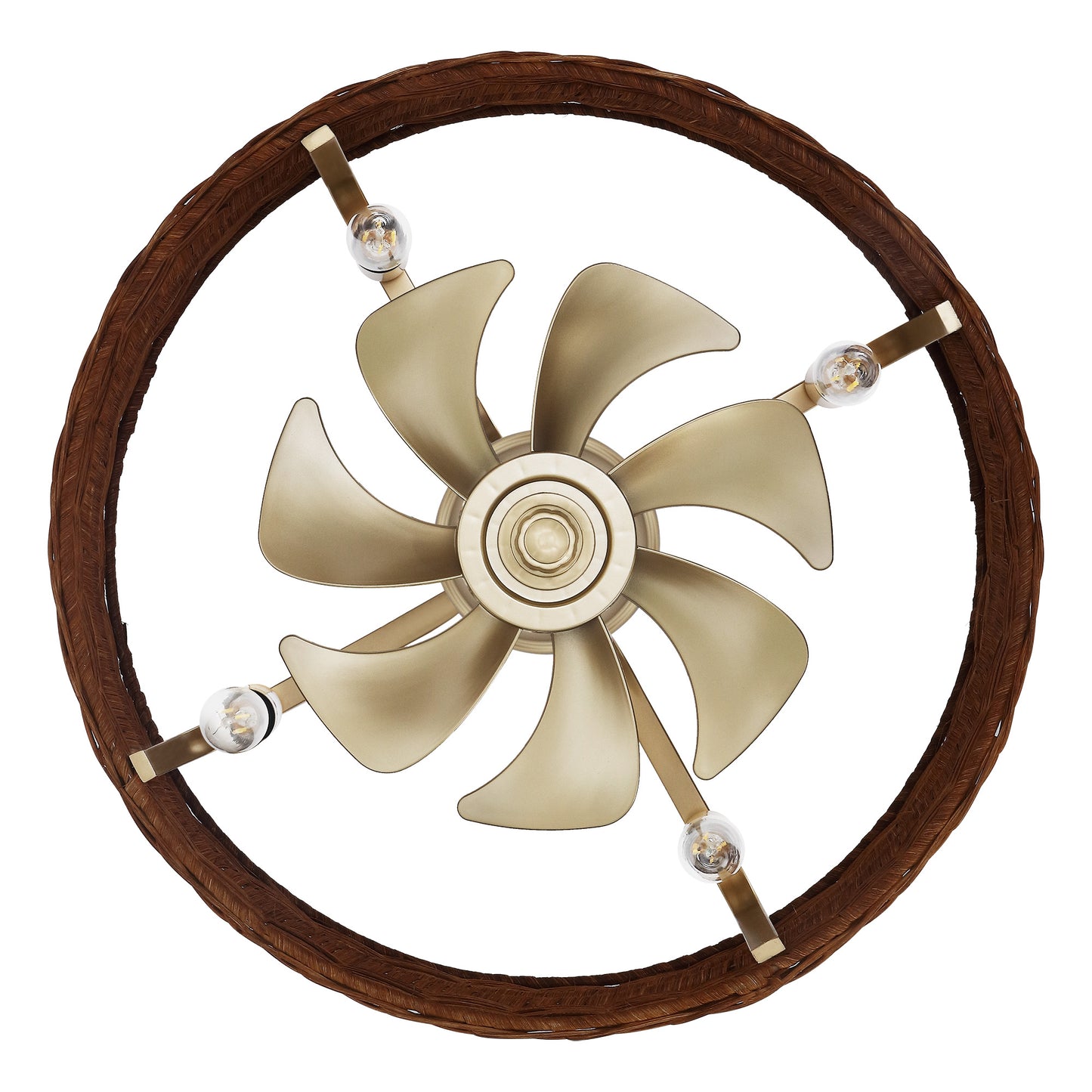 18" Gold Brown Rattan Fandelier Ceiling Fan with Light – Boho Semi Flush Fan with Remote