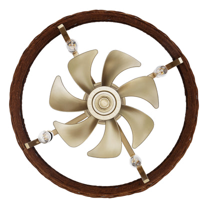 18" Gold Brown Rattan Fandelier Ceiling Fan with Light – Boho Semi Flush Fan with Remote
