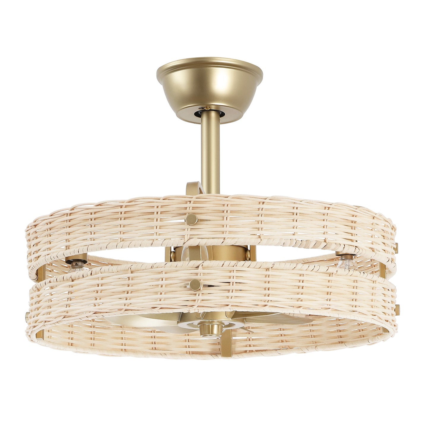 18" Gold Beige Rattan Fandelier Ceiling Fan with Light – Boho Semi Flush Fan with Remote