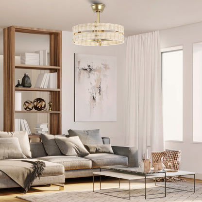 18" Gold Beige Rattan Fandelier Ceiling Fan with Light – Boho Semi Flush Fan with Remote