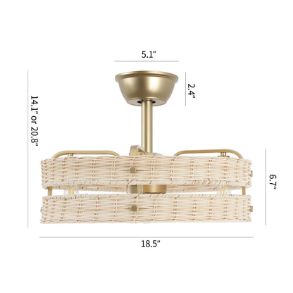 18" Gold Beige Rattan Fandelier Ceiling Fan with Light – Boho Semi Flush Fan with Remote