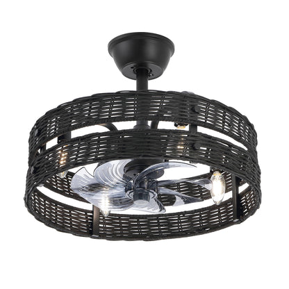 18" Black Rattan Fandelier Ceiling Fan with Light – Modern Boho Semi Flush Fan with Remote