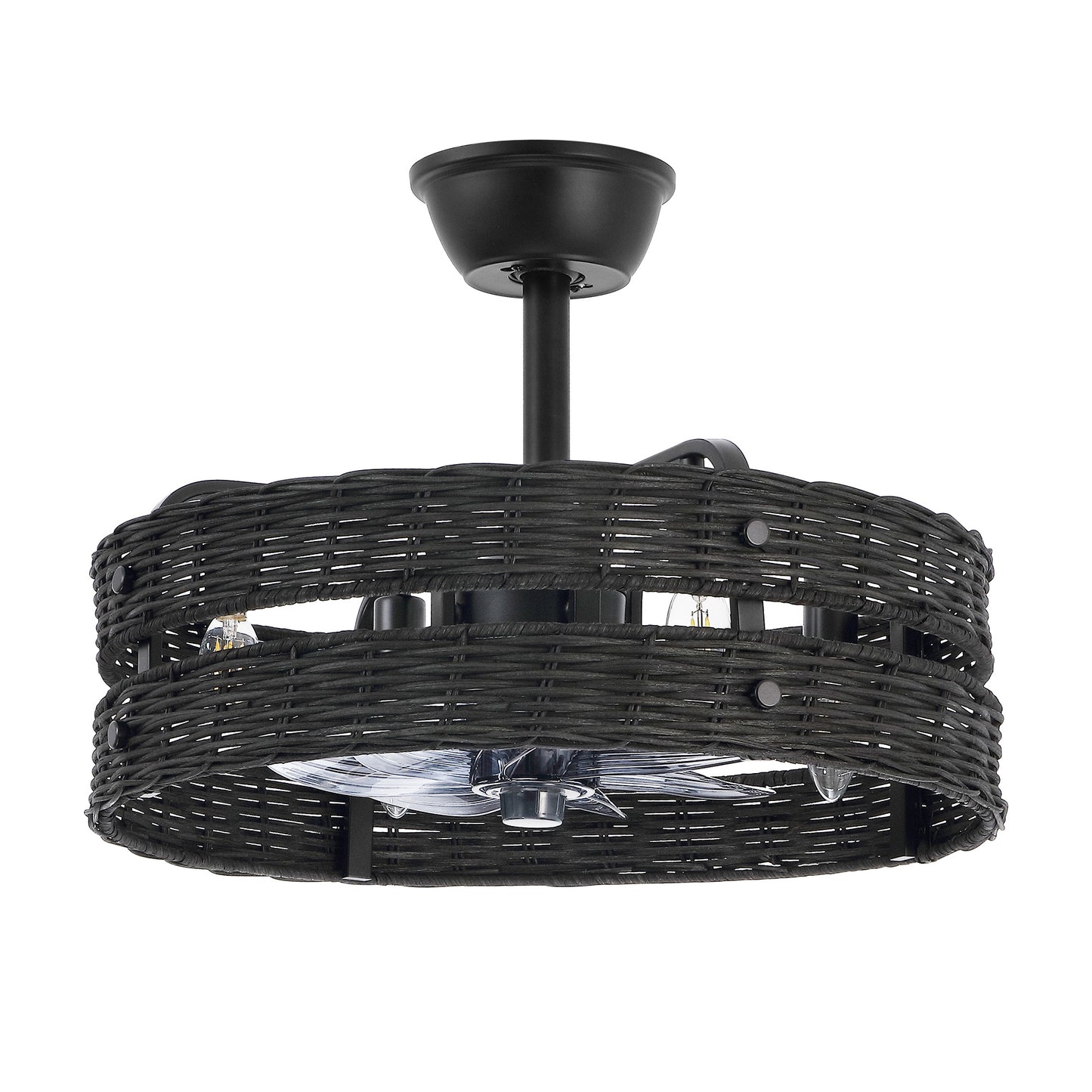 18" Black Rattan Fandelier Ceiling Fan with Light – Modern Boho Semi Flush Fan with Remote