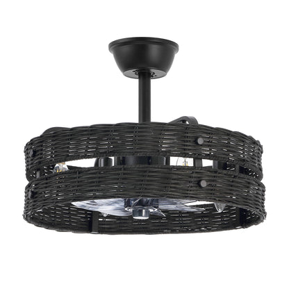 18" Black Rattan Fandelier Ceiling Fan with Light – Modern Boho Semi Flush Fan with Remote