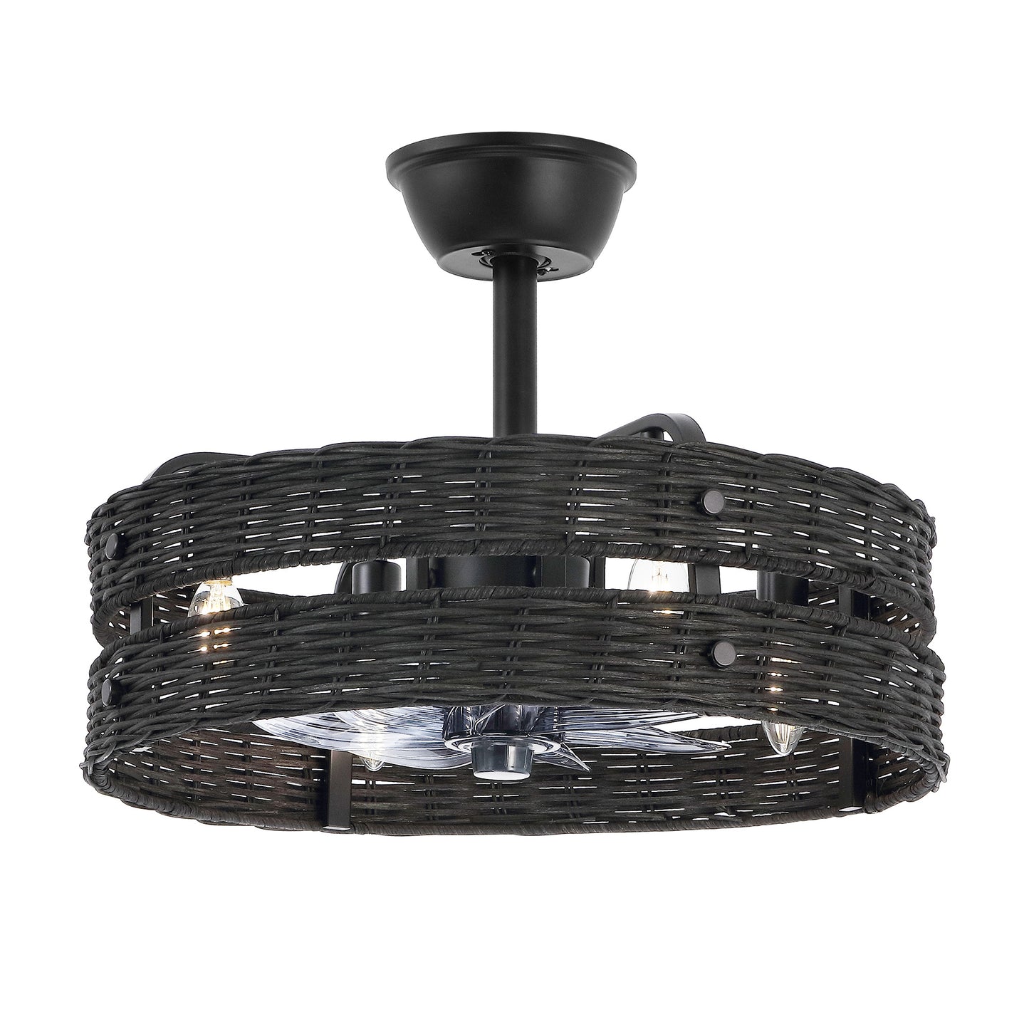 18" Black Rattan Fandelier Ceiling Fan with Light – Modern Boho Semi Flush Fan with Remote