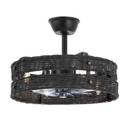 18" Black Rattan Fandelier Ceiling Fan with Light – Modern Boho Semi Flush Fan with Remote