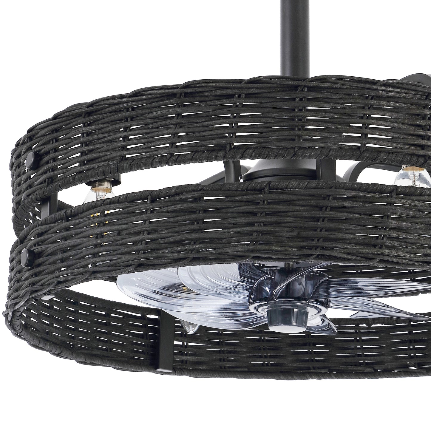 18" Black Rattan Fandelier Ceiling Fan with Light – Modern Boho Semi Flush Fan with Remote