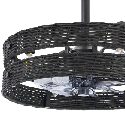 18" Black Rattan Fandelier Ceiling Fan with Light – Modern Boho Semi Flush Fan with Remote