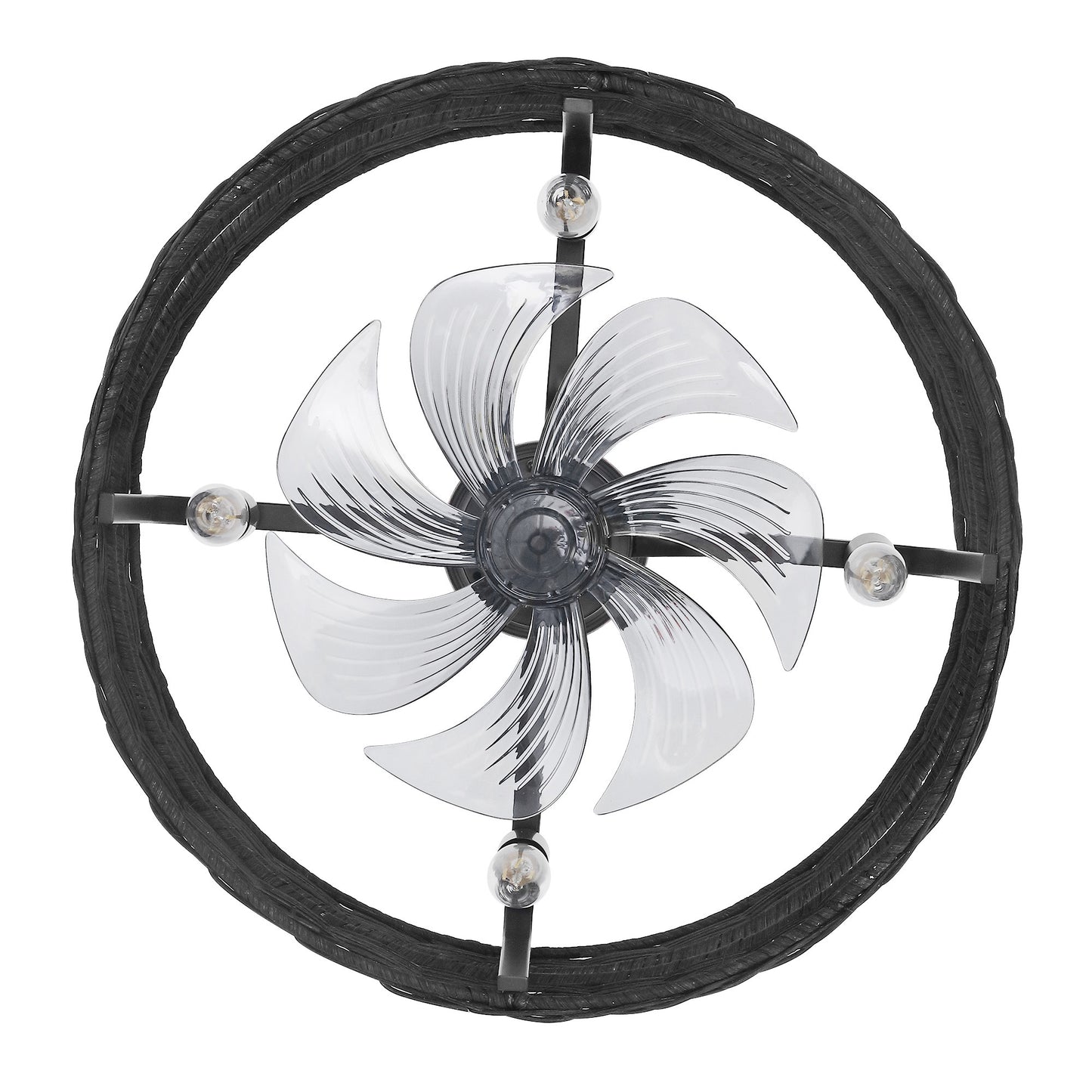 18" Black Rattan Fandelier Ceiling Fan with Light – Modern Boho Semi Flush Fan with Remote