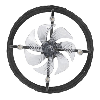 18" Black Rattan Fandelier Ceiling Fan with Light – Modern Boho Semi Flush Fan with Remote