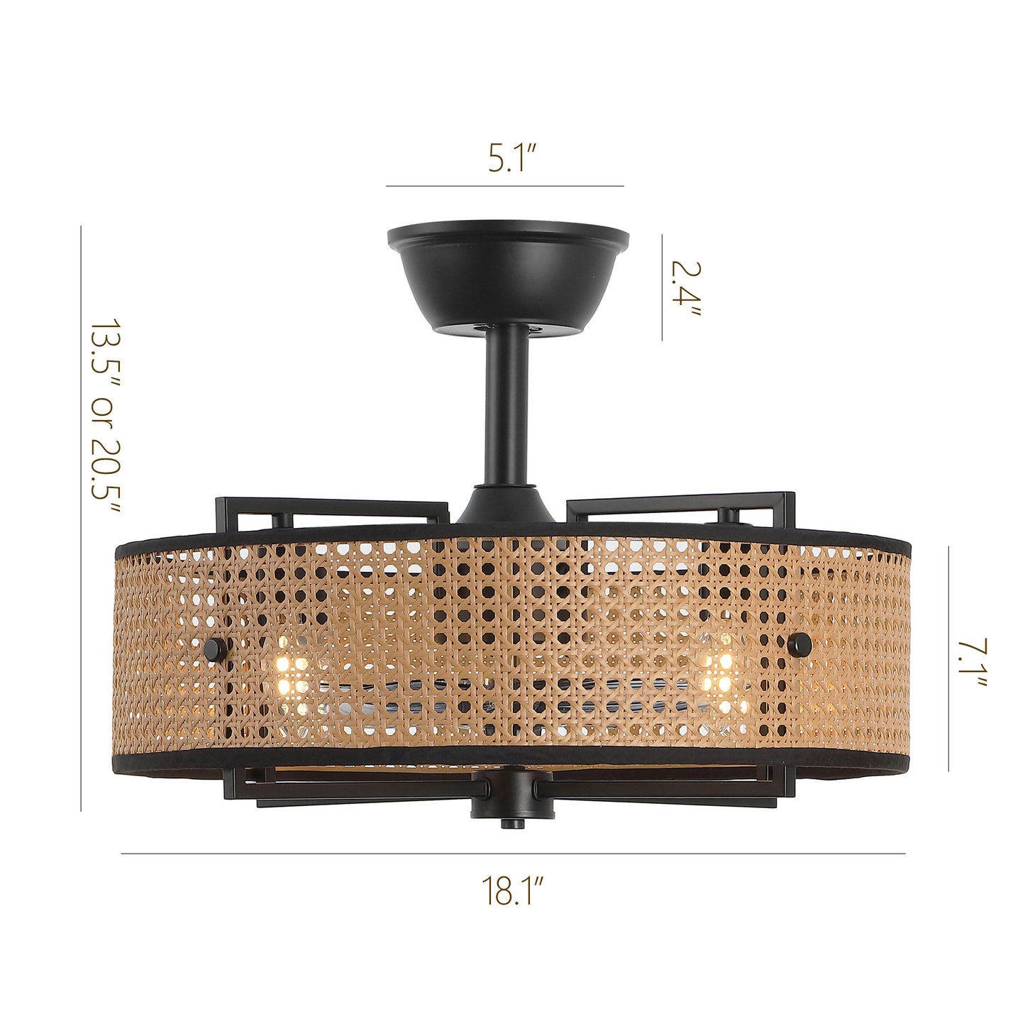 18" Fandelier Ceiling Fan with Light and Remote – Semi Flush Mount Small Space Fan