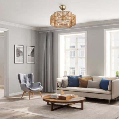 Ceiling Fan 20" 7-Blade 6-Light Modern Gold Brown Fandelier