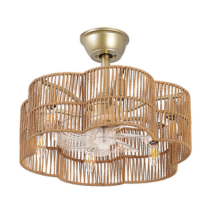 Ceiling Fan 20" 7-Blade 6-Light Modern Gold Brown Fandelier