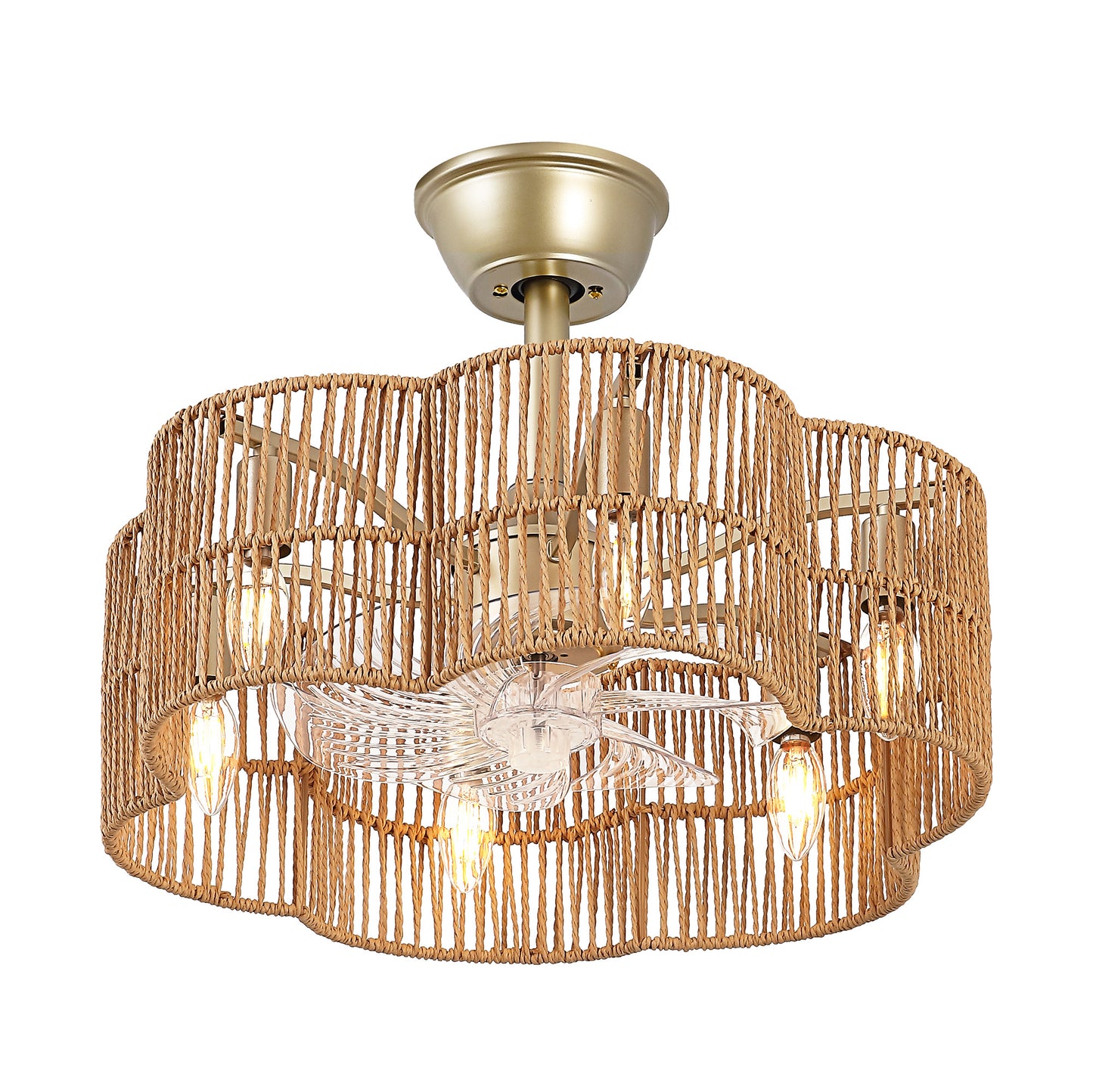 Ceiling Fan 20" 7-Blade 6-Light Modern Gold Brown Fandelier