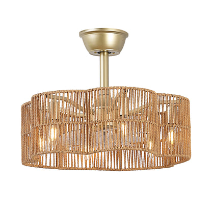 Ceiling Fan 20" 7-Blade 6-Light Modern Gold Brown Fandelier