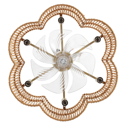 Ceiling Fan 20" 7-Blade 6-Light Modern Gold Brown Fandelier