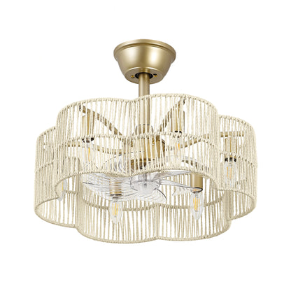 20" Rattan Fandelier Ceiling Fan with Light and Remote – Gold and White Semi Flush Mount