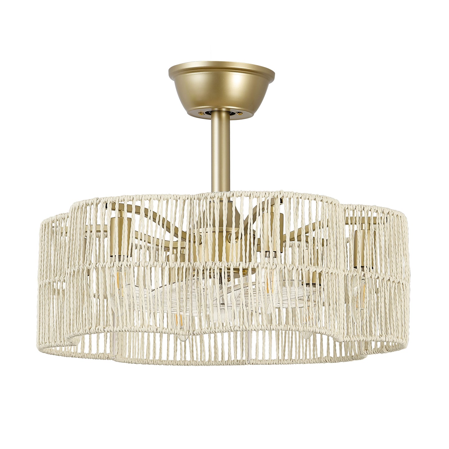 20" Rattan Fandelier Ceiling Fan with Light and Remote – Gold and White Semi Flush Mount