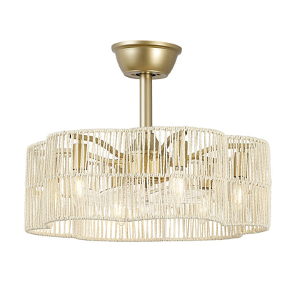 20" Rattan Fandelier Ceiling Fan with Light and Remote – Gold and White Semi Flush Mount