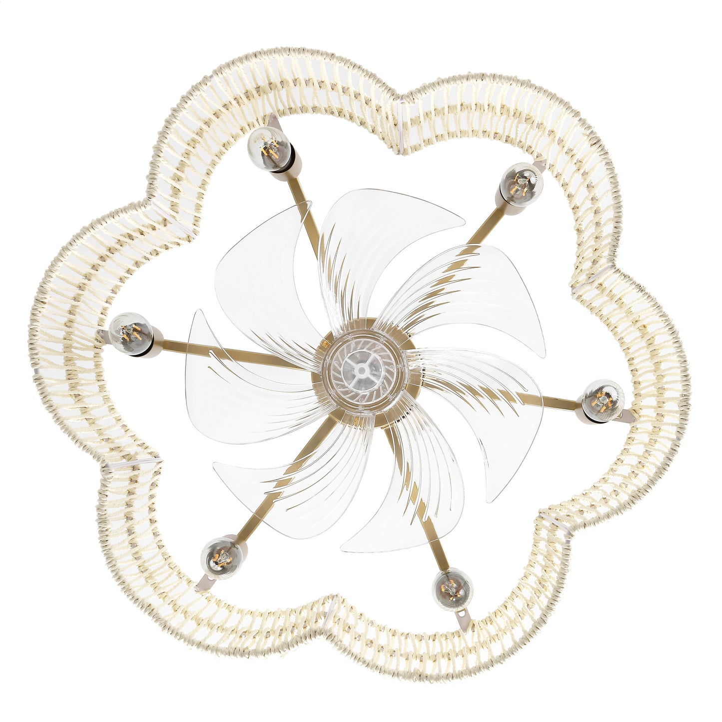 20" Rattan Fandelier Ceiling Fan with Light and Remote – Gold and White Semi Flush Mount