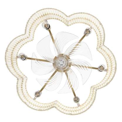 20" Rattan Fandelier Ceiling Fan with Light and Remote – Gold and White Semi Flush Mount