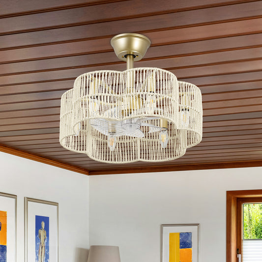 Ceiling Fan 20" 7-Blade 6-Light Modern Gold White Fandelier