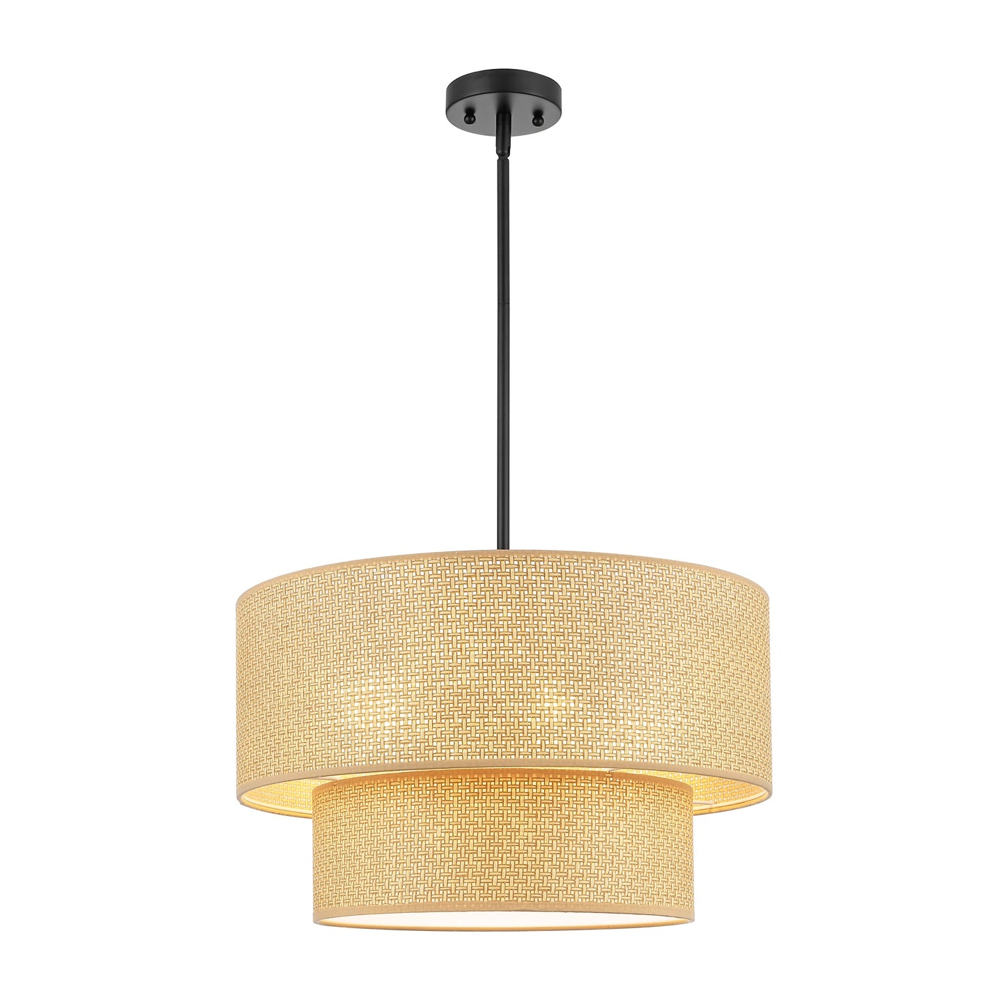 20" Rattan Chandelier 4-Light Black and Natural – Modern Boho Woven Pendant Light