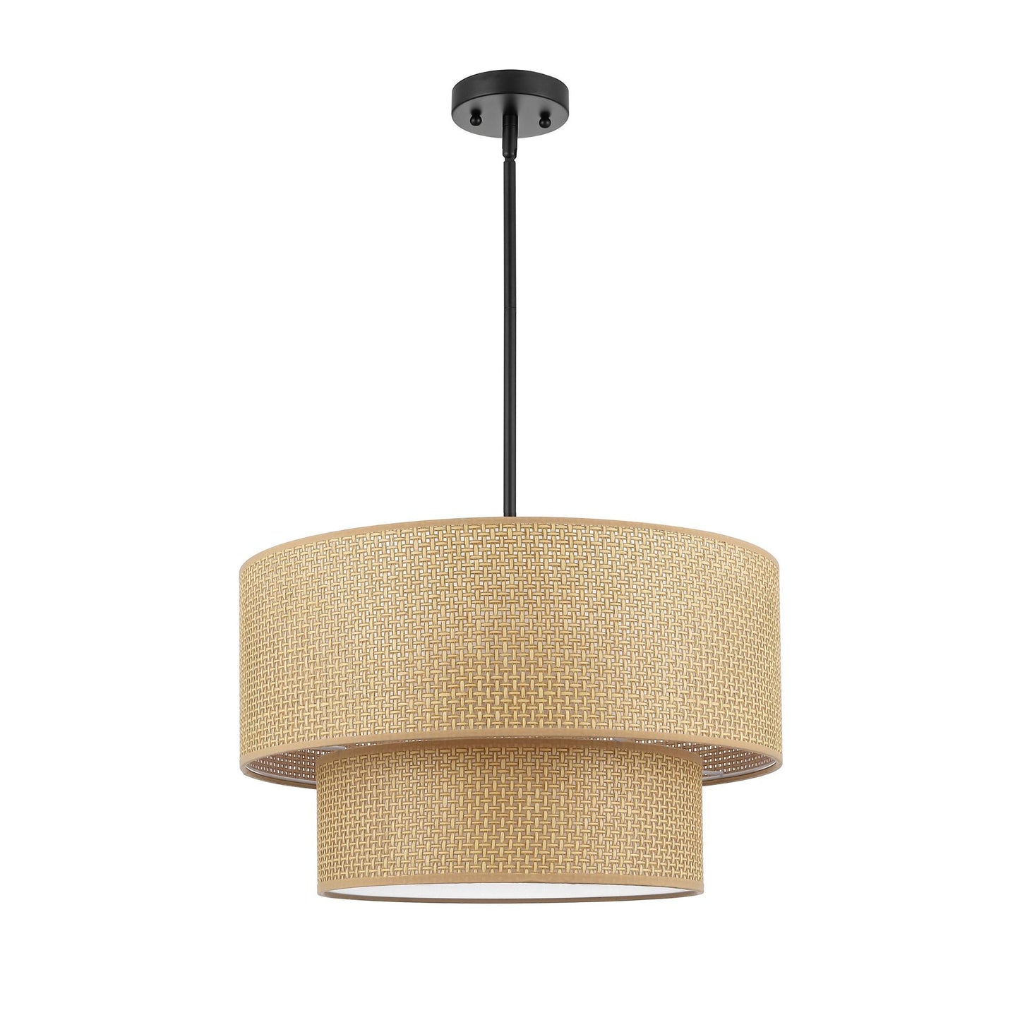 20" Rattan Chandelier 4-Light Black and Natural – Modern Boho Woven Pendant Light
