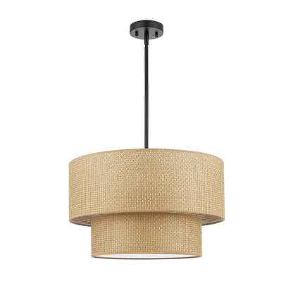 20" Rattan Chandelier 4-Light Black and Natural – Modern Boho Woven Pendant Light