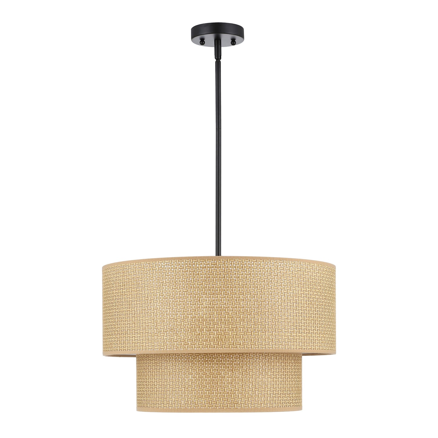 20" Rattan Chandelier 4-Light Black and Natural – Modern Boho Woven Pendant Light
