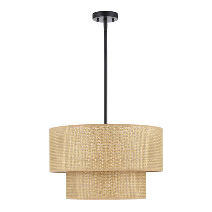 20" Rattan Chandelier 4-Light Black and Natural – Modern Boho Woven Pendant Light
