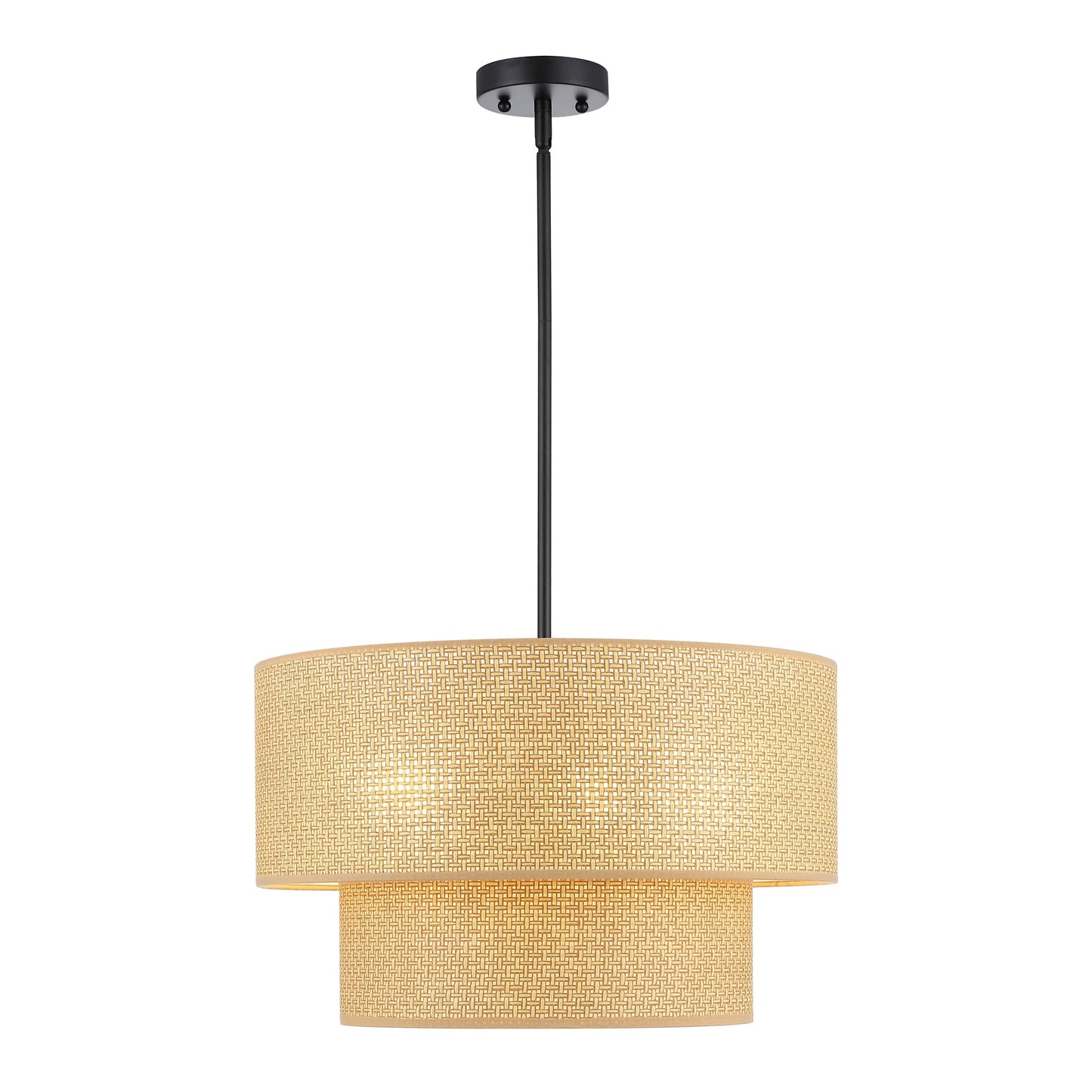 20" Rattan Chandelier 4-Light Black and Natural – Modern Boho Woven Pendant Light