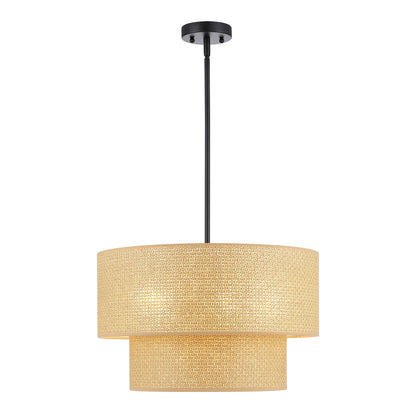 20" Rattan Chandelier 4-Light Black and Natural – Modern Boho Woven Pendant Light
