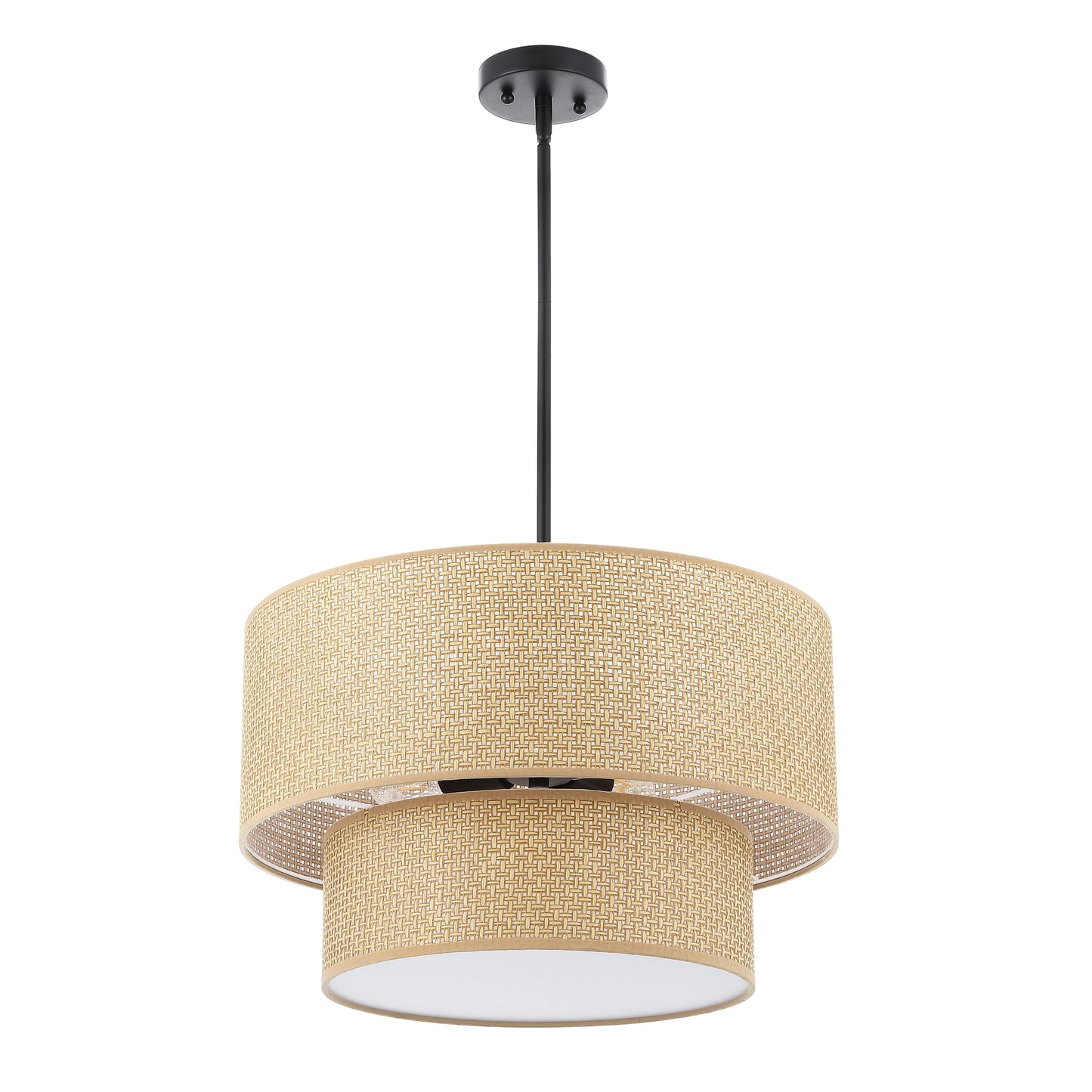 20" Rattan Chandelier 4-Light Black and Natural – Modern Boho Woven Pendant Light