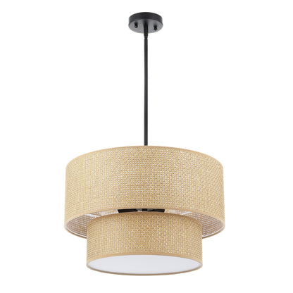 20" Rattan Chandelier 4-Light Black and Natural – Modern Boho Woven Pendant Light