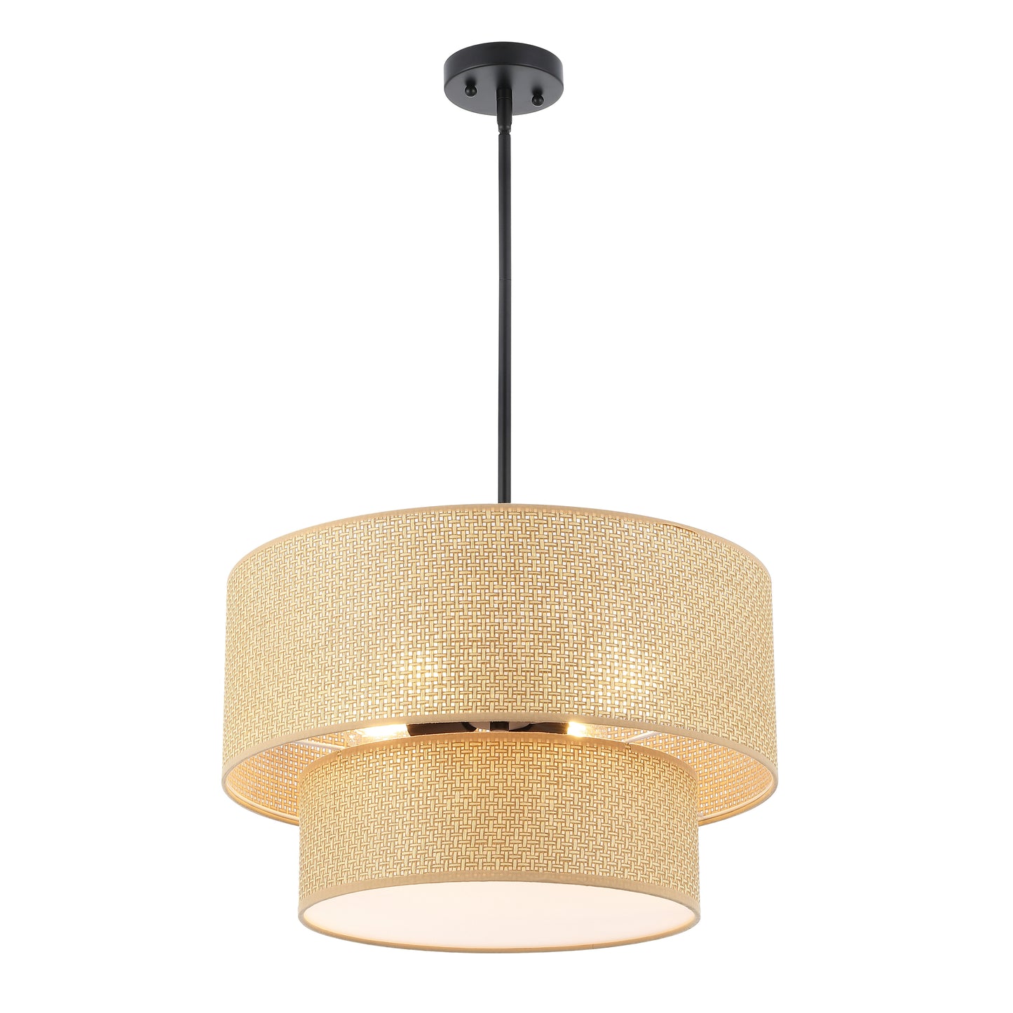 20" Rattan Chandelier 4-Light Black and Natural – Modern Boho Woven Pendant Light
