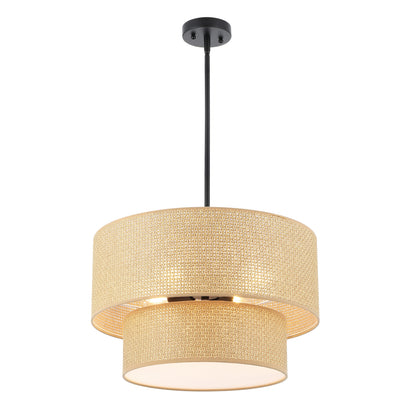20" Rattan Chandelier 4-Light Black and Natural – Modern Boho Woven Pendant Light