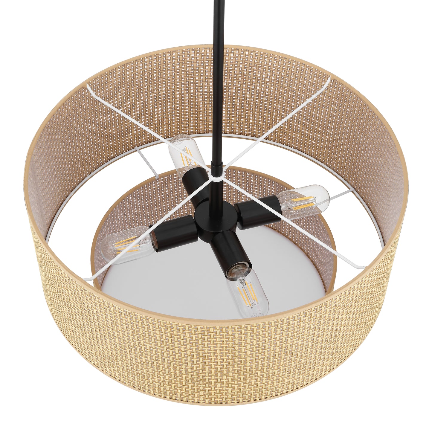 20" Rattan Chandelier 4-Light Black and Natural – Modern Boho Woven Pendant Light
