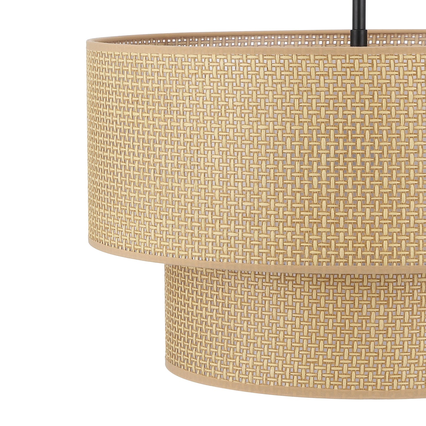 20" Rattan Chandelier 4-Light Black and Natural – Modern Boho Woven Pendant Light