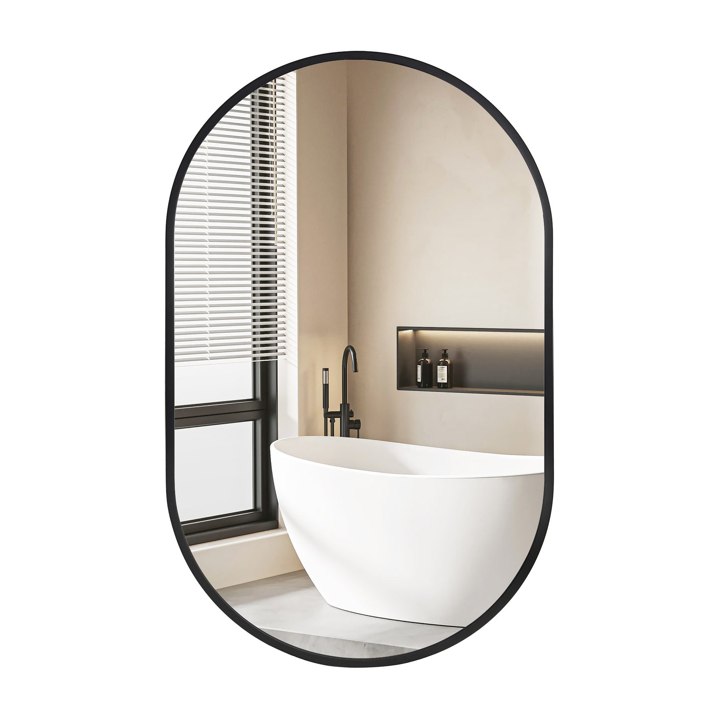 Wall Mirror 20x32" Modern Matte Black Framed Oval