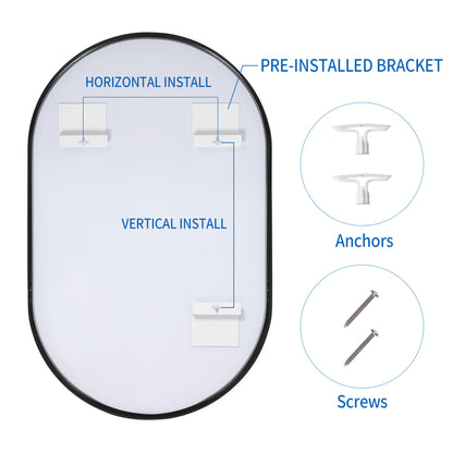 Wall Mirror 20x32" Modern Matte Black Framed Oval