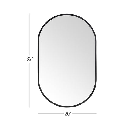 Wall Mirror 20x32" Modern Matte Black Framed Oval