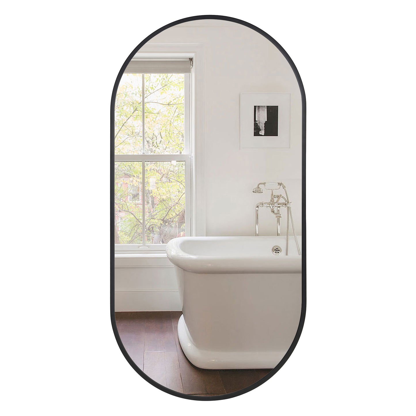 Wall Mirror 20x40" Modern Matte Black Framed Oval