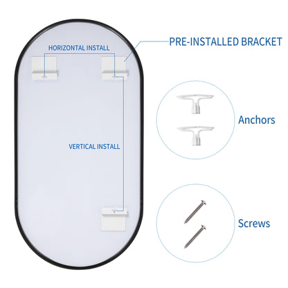 Wall Mirror 20x40" Modern Matte Black Framed Oval