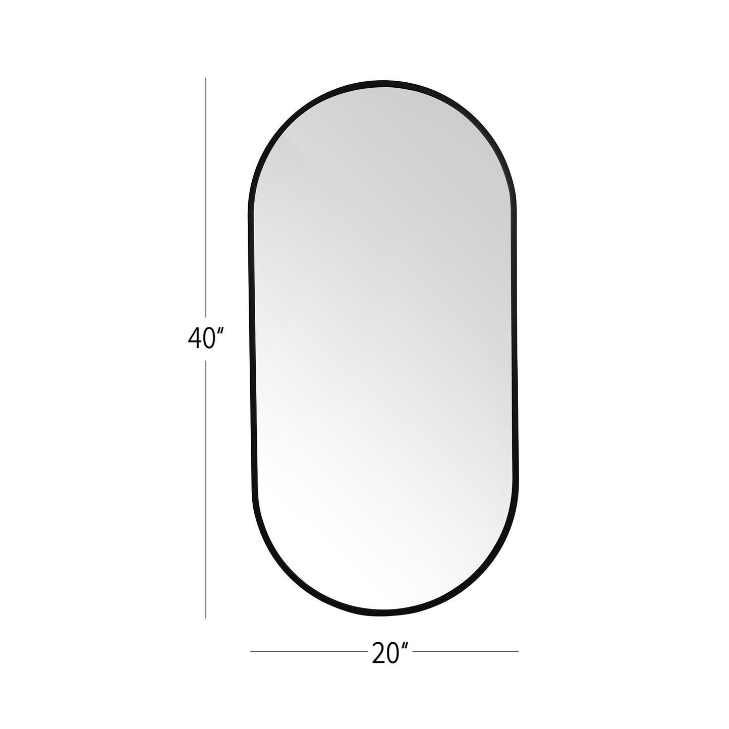 Wall Mirror 20x40" Modern Matte Black Framed Oval