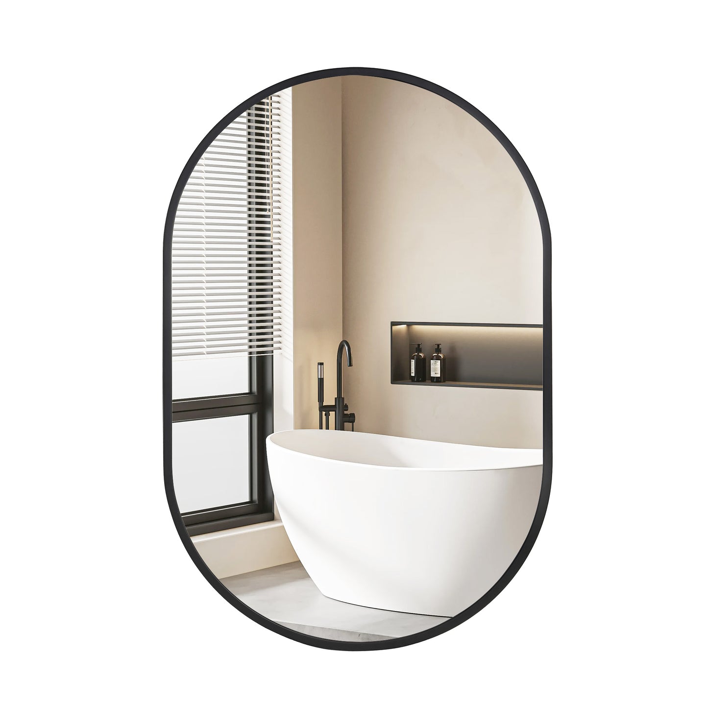 Wall Mirror 24x36" Modern Matte Black Framed Oval