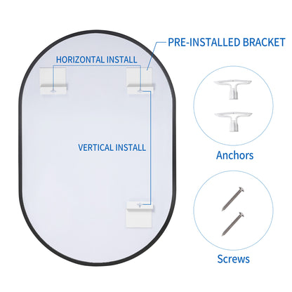 Wall Mirror 24x36" Modern Matte Black Framed Oval