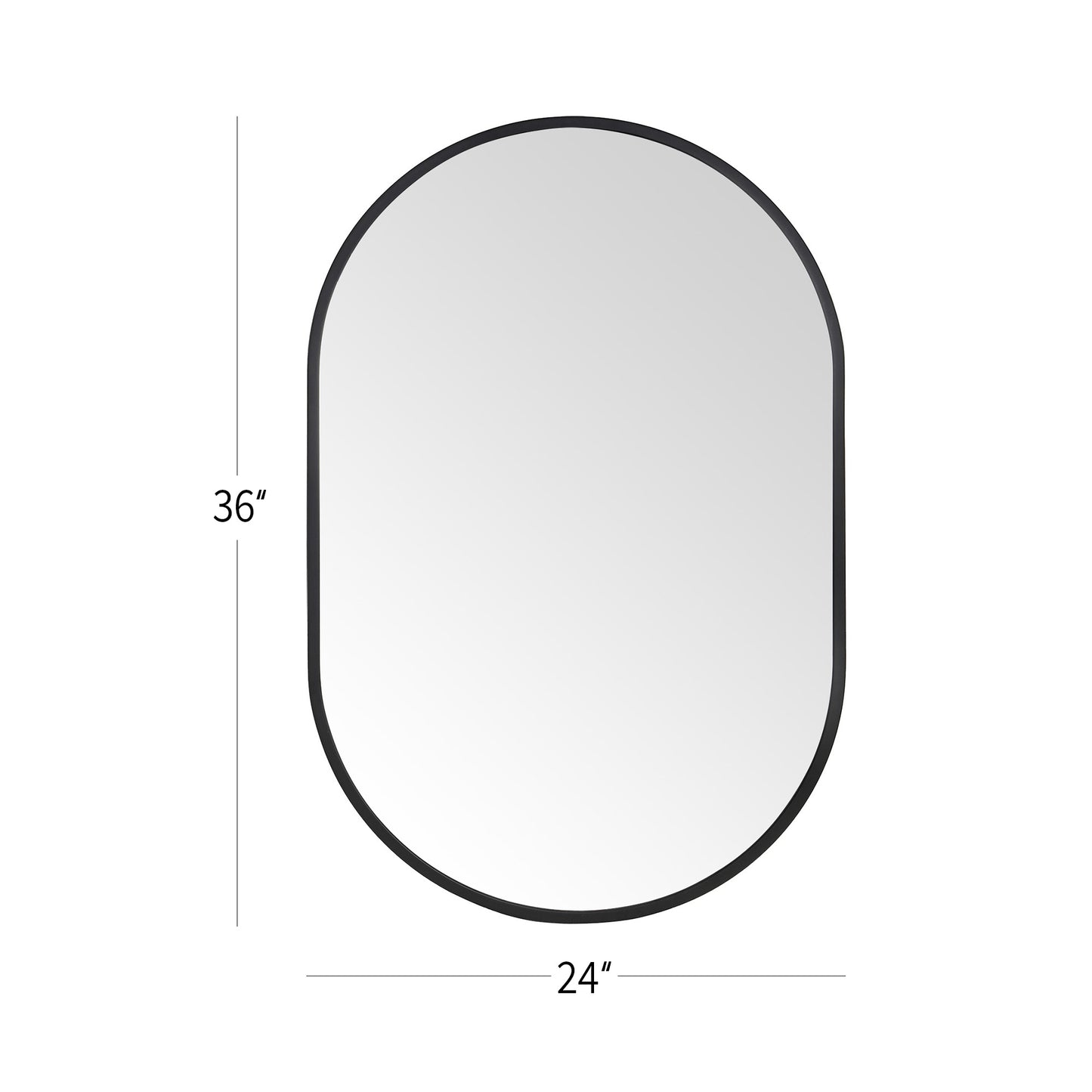 Wall Mirror 24x36" Modern Matte Black Framed Oval