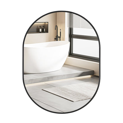 Wall Mirror 30x40" Modern Matte Black Framed Oval