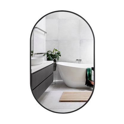 Wall Mirror 30x48" Modern Matte Black Framed Oval
